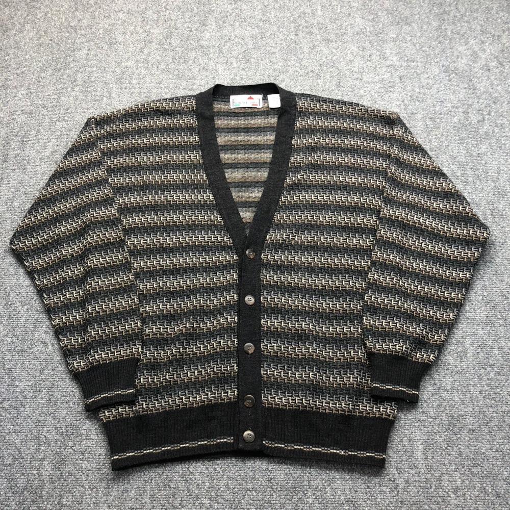 Florence Tricot Mens Cardigan Sweater Medium Black Grey Wool Blend Made in Italy - Picture 1 of 7